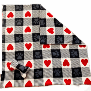 MICHI COPERTA Cuore ROSSO CON GIOCO OSSO Red Heart Blnket with Toy Bone